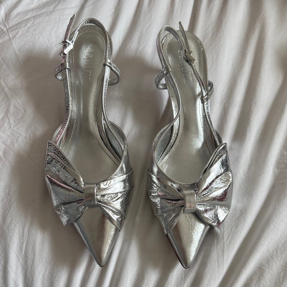 Silver Bow Kitten Heels - Schutz Women’s 9